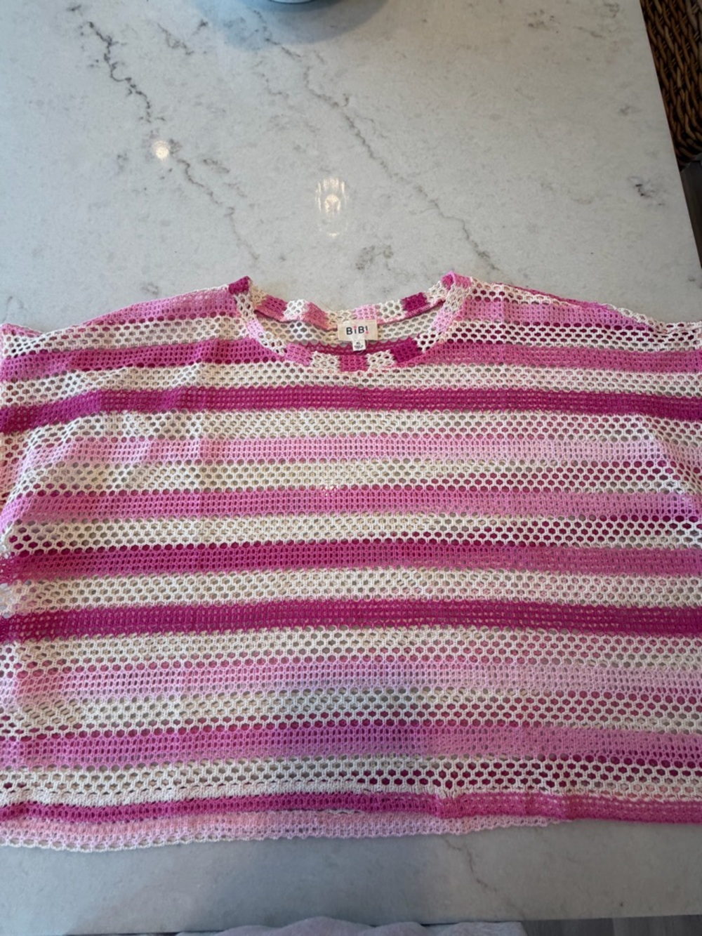 BIBI Pink and Cream Striped Crochet Open-Knit Top!!! XL - Picture 6 of 6